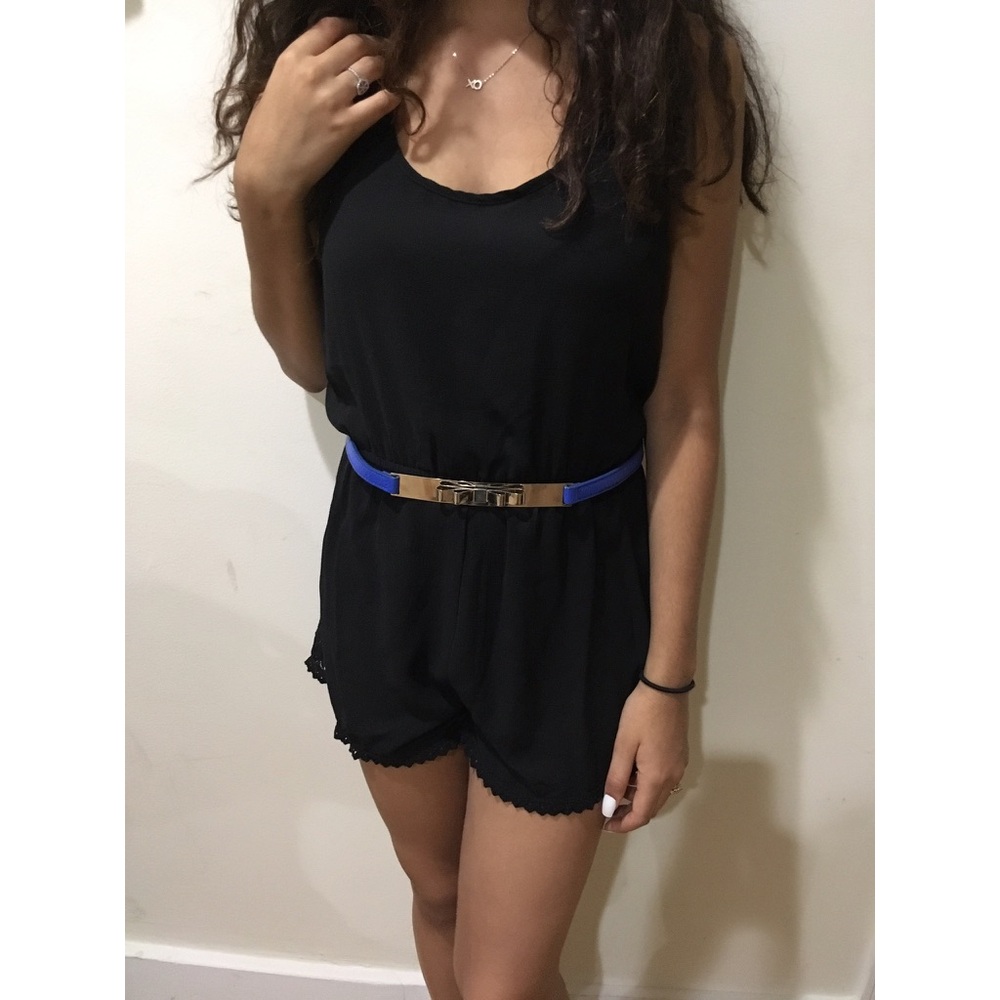 Black Short Romper solid black lace on the back